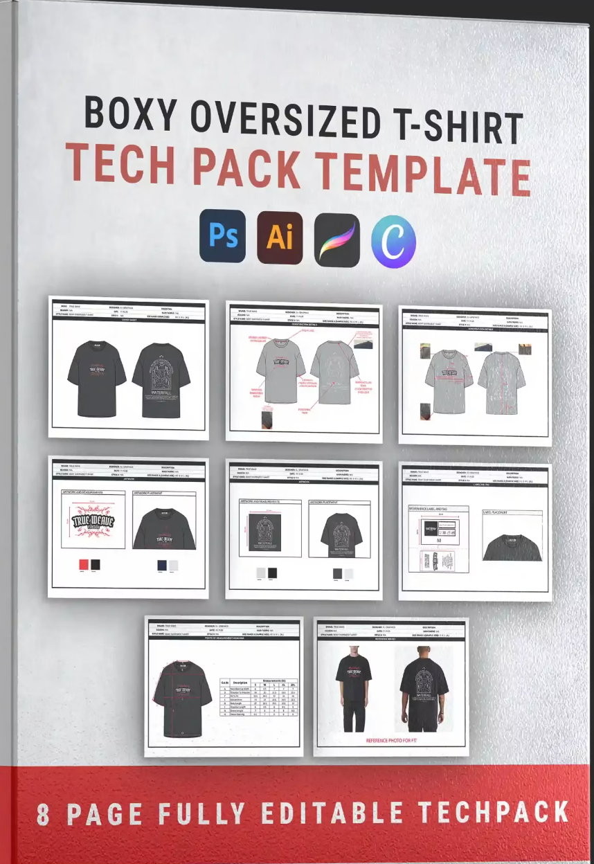 Oversized Boxy T-Shirt Techpack Template